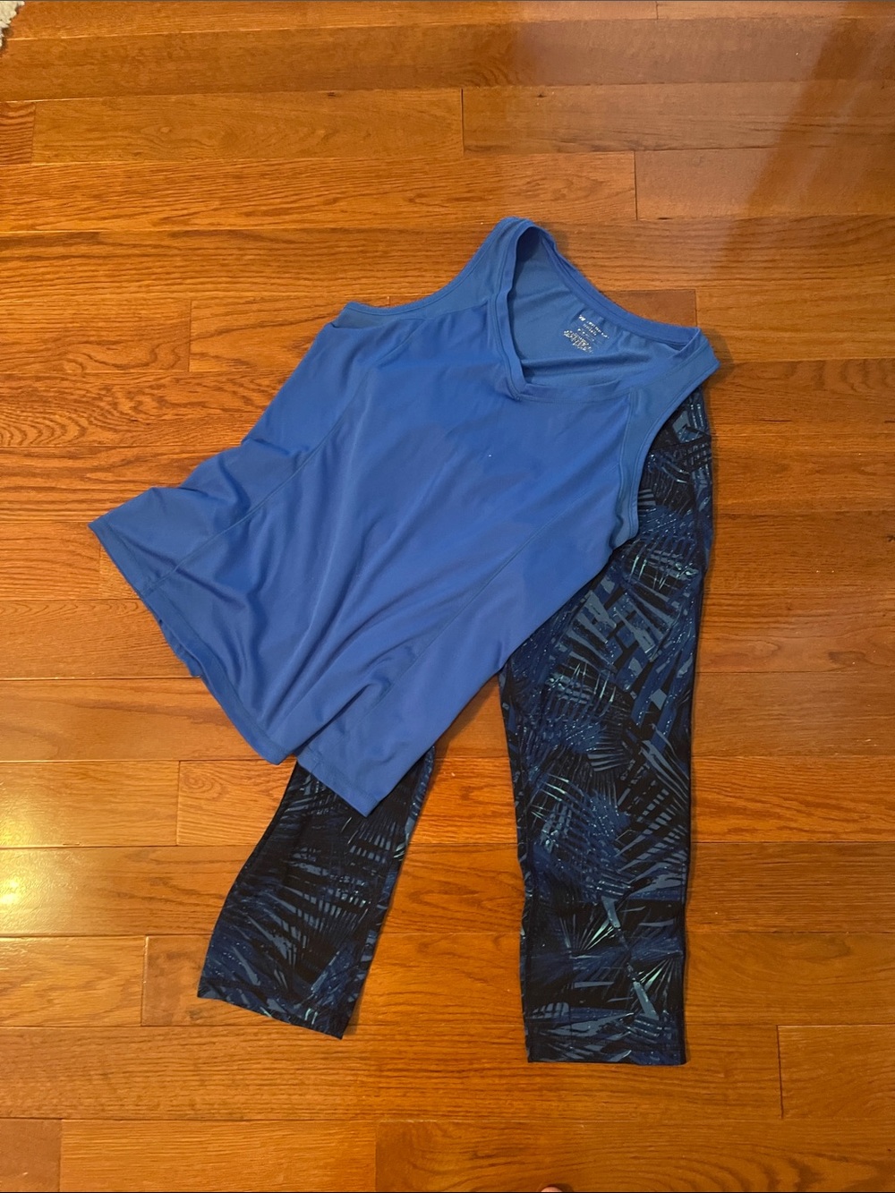 Blue Athletic Tank with Navy Patterned Leggings